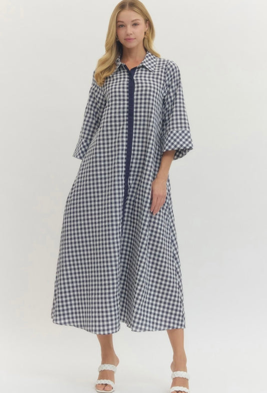 Annie Gingham Dress- Navy