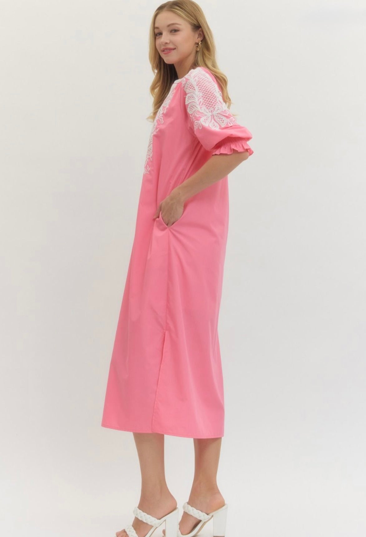 Erica Embroidered Dress- Pink