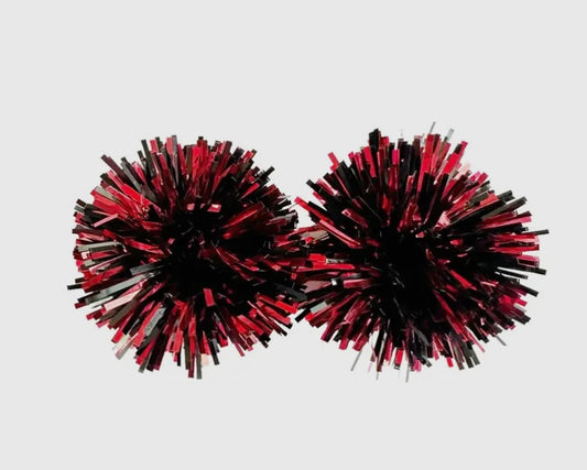 Pom Pom Earrings- Red/Black