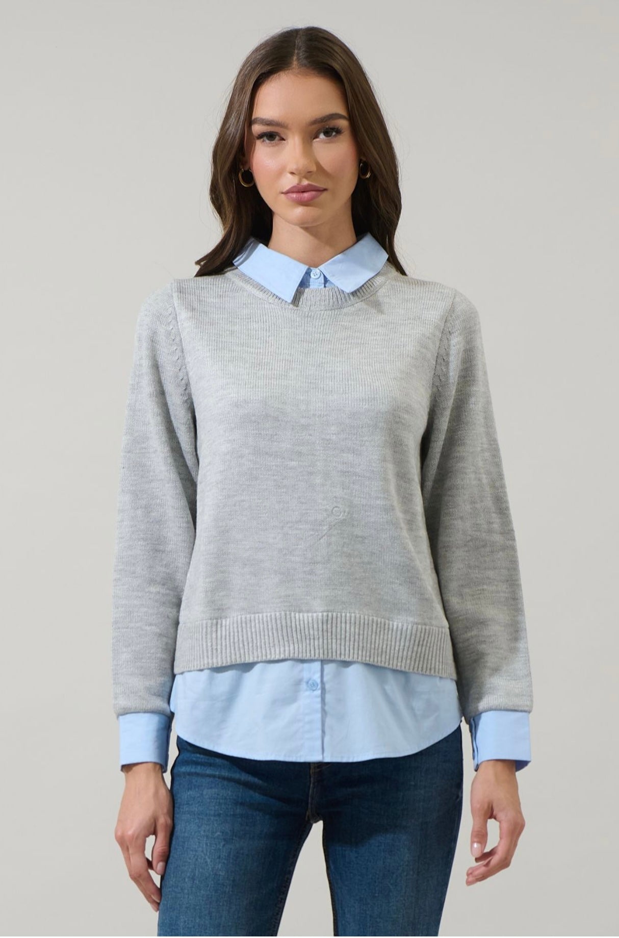 Azira Mix Media Collared Sweater