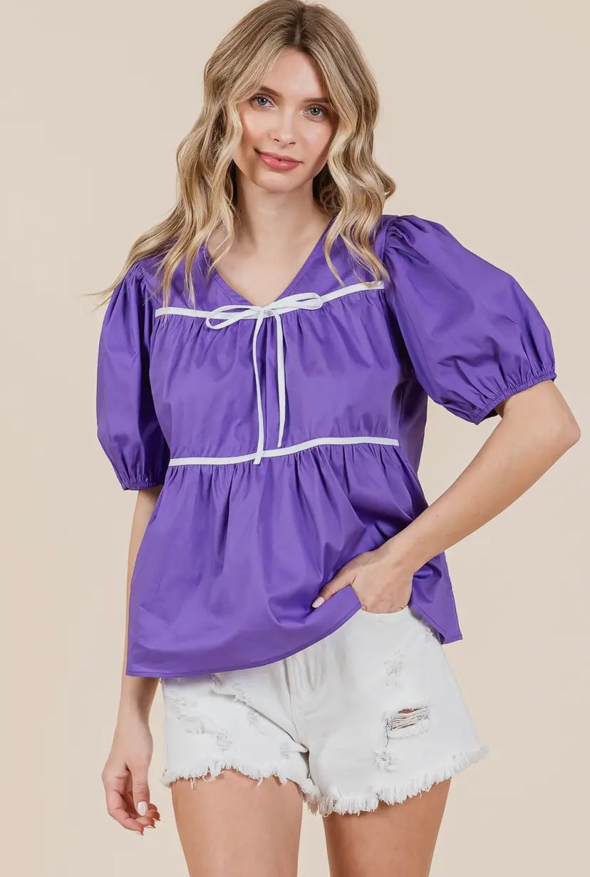 Purple and White Bow Top