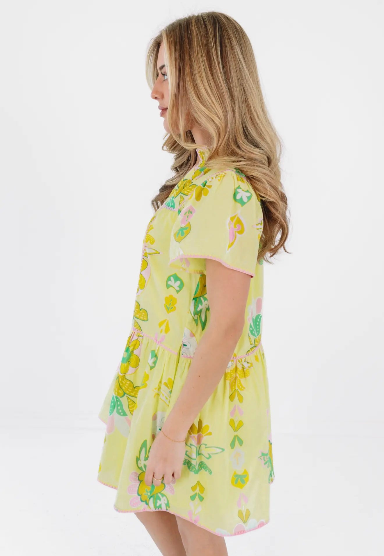 The Rainey V-Neck Dress - Yellow Embroidery
