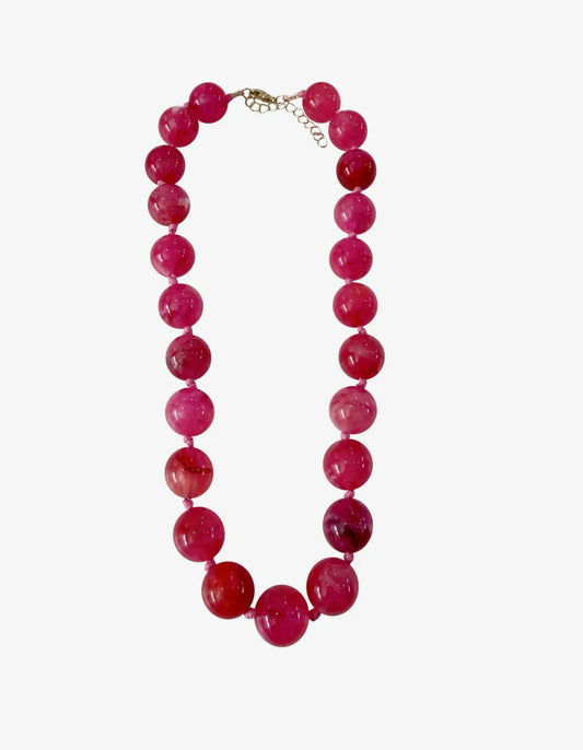 Mabry Chunky Beaded Necklace- Hot Pink