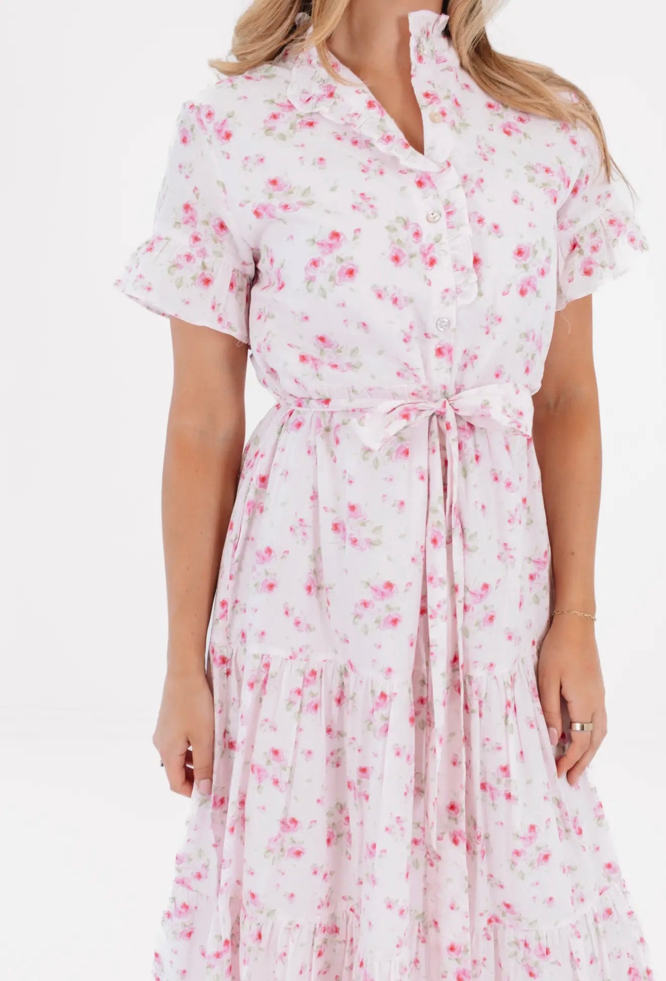 The Ellie Button Up Midi Dress - Pink
Floral Ruffle