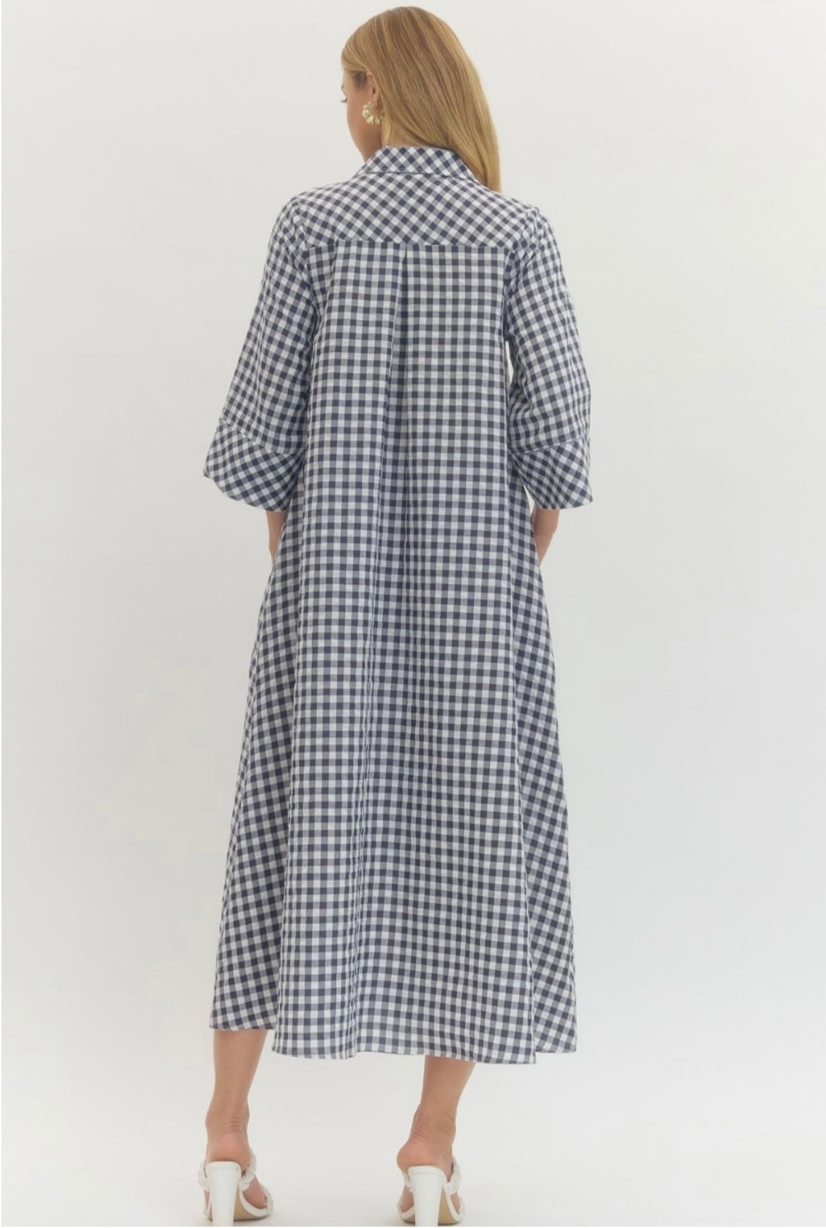 Annie Gingham Dress- Navy