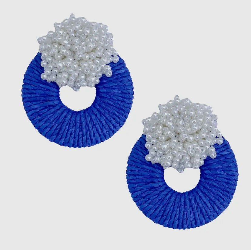 Mia Raffia Earrings- Royal Blue