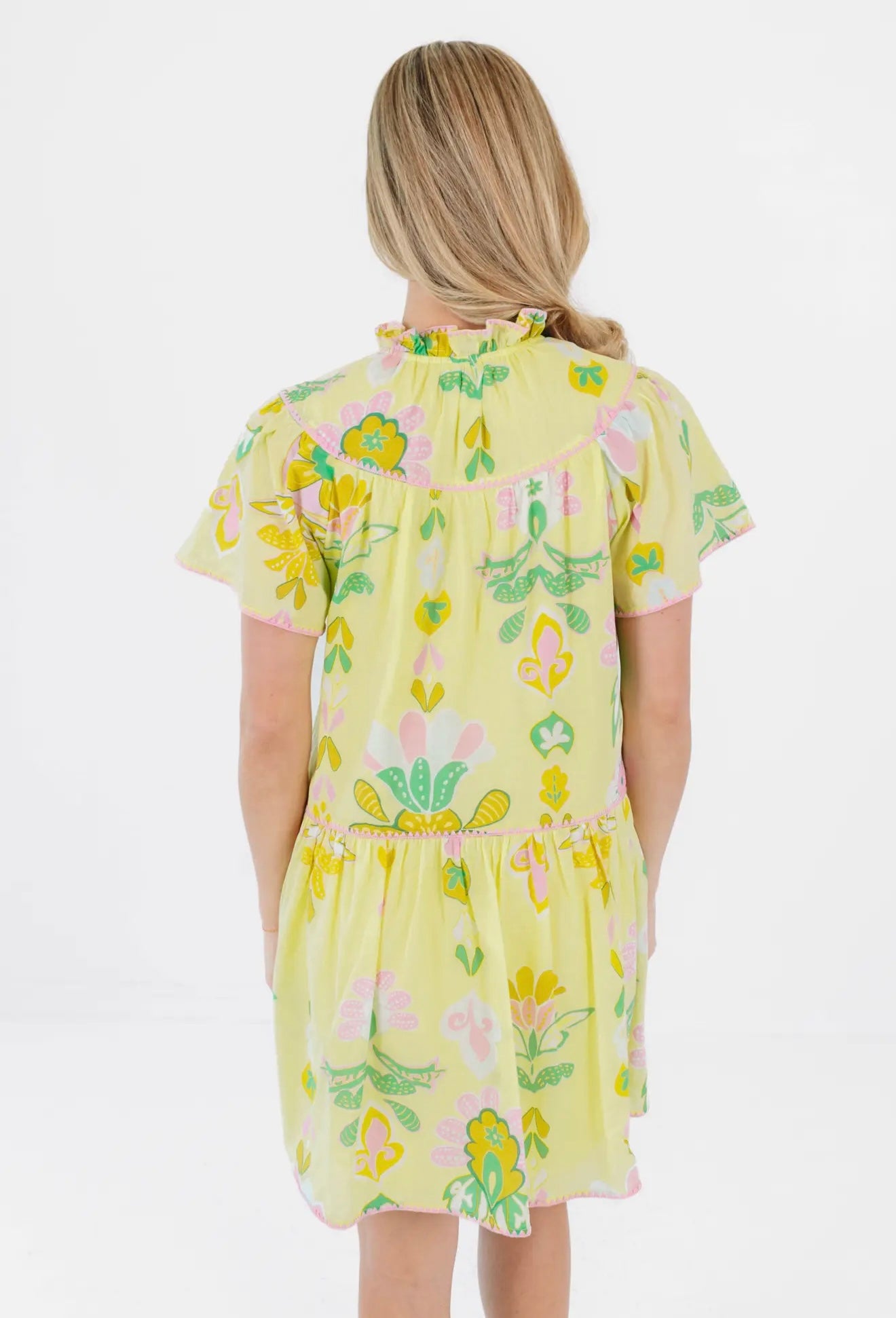 The Rainey V-Neck Dress - Yellow Embroidery