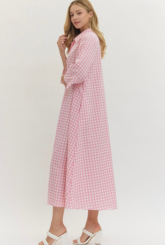 Annie Gingham Dress- Pink