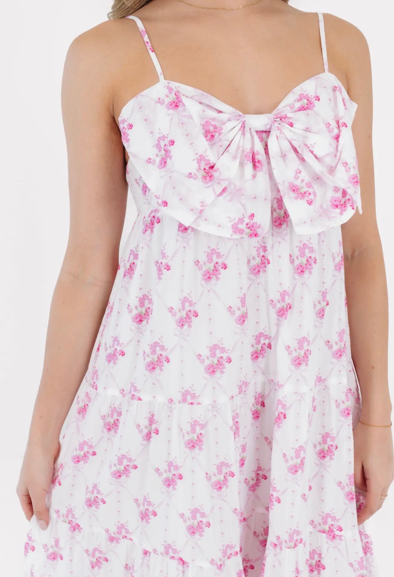 The Hallie Bow Midi Dress - Pink Floral
A-Line