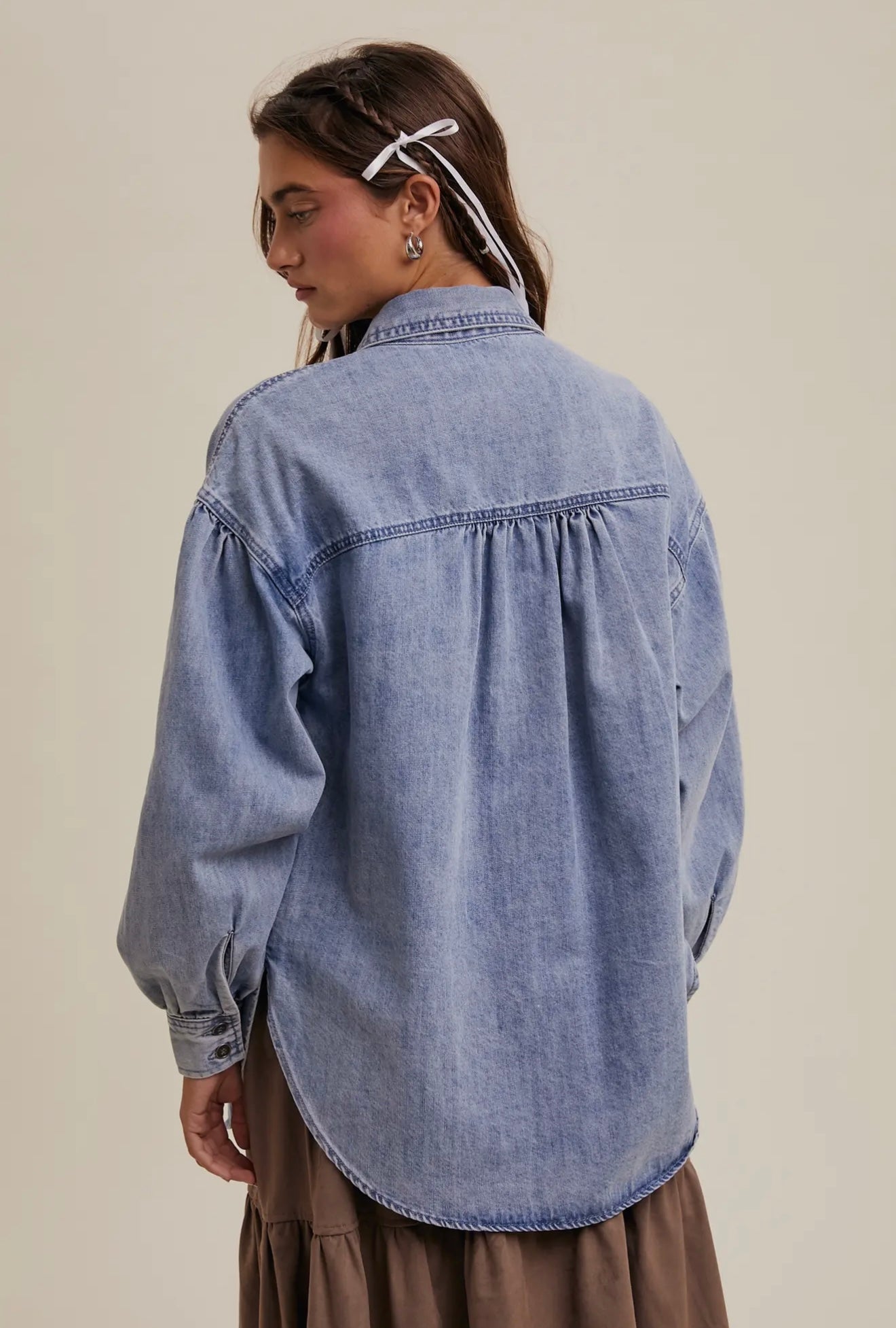 Heart Pocket Oversized Denim Shirt