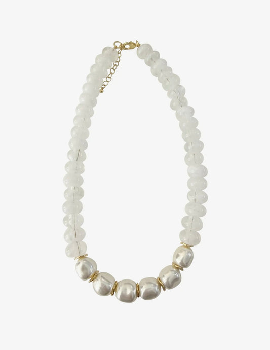 Brynlee Chunky Beaded Necklace with Pearl Accents - White