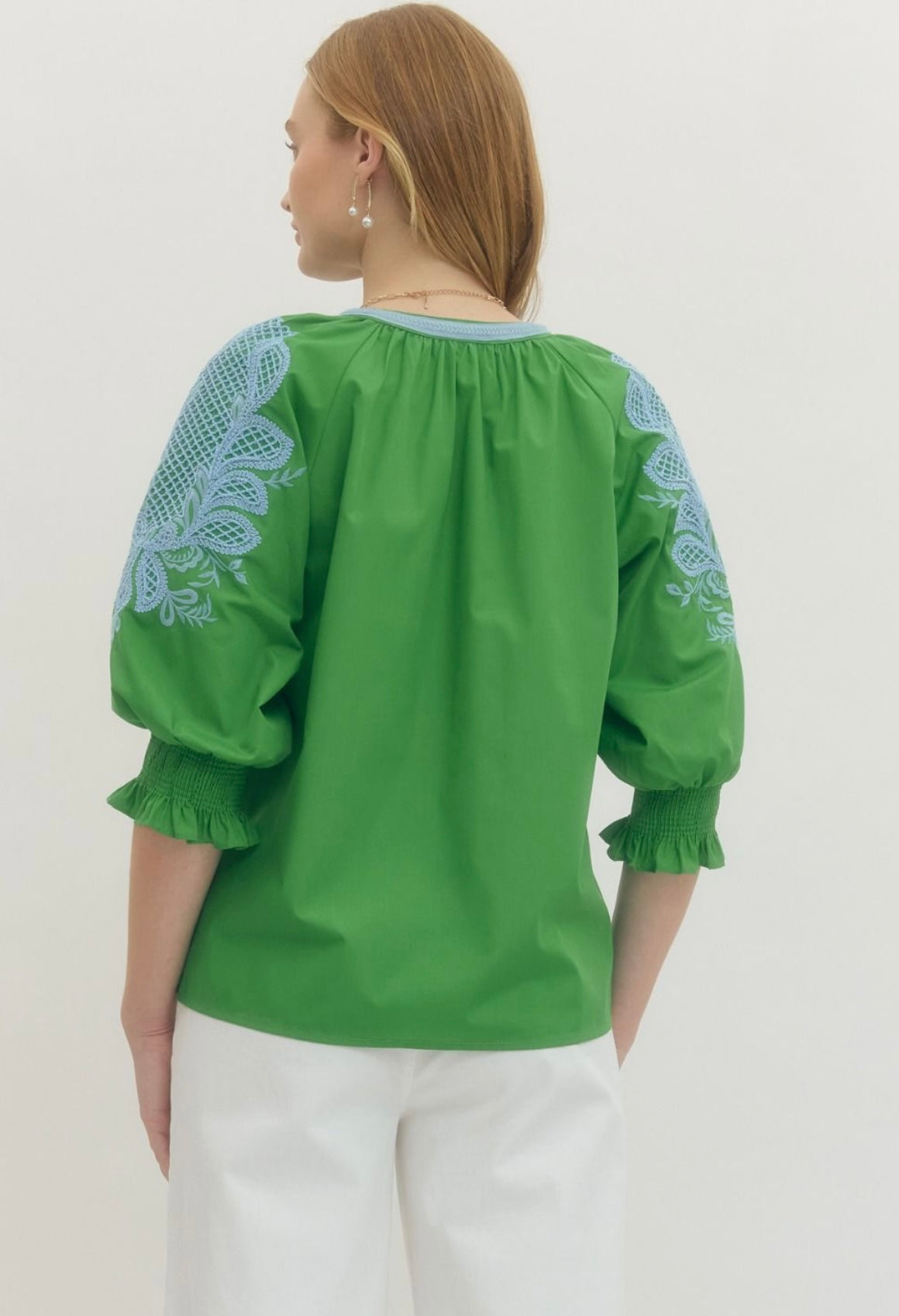 Erica Embroidered Top- Green