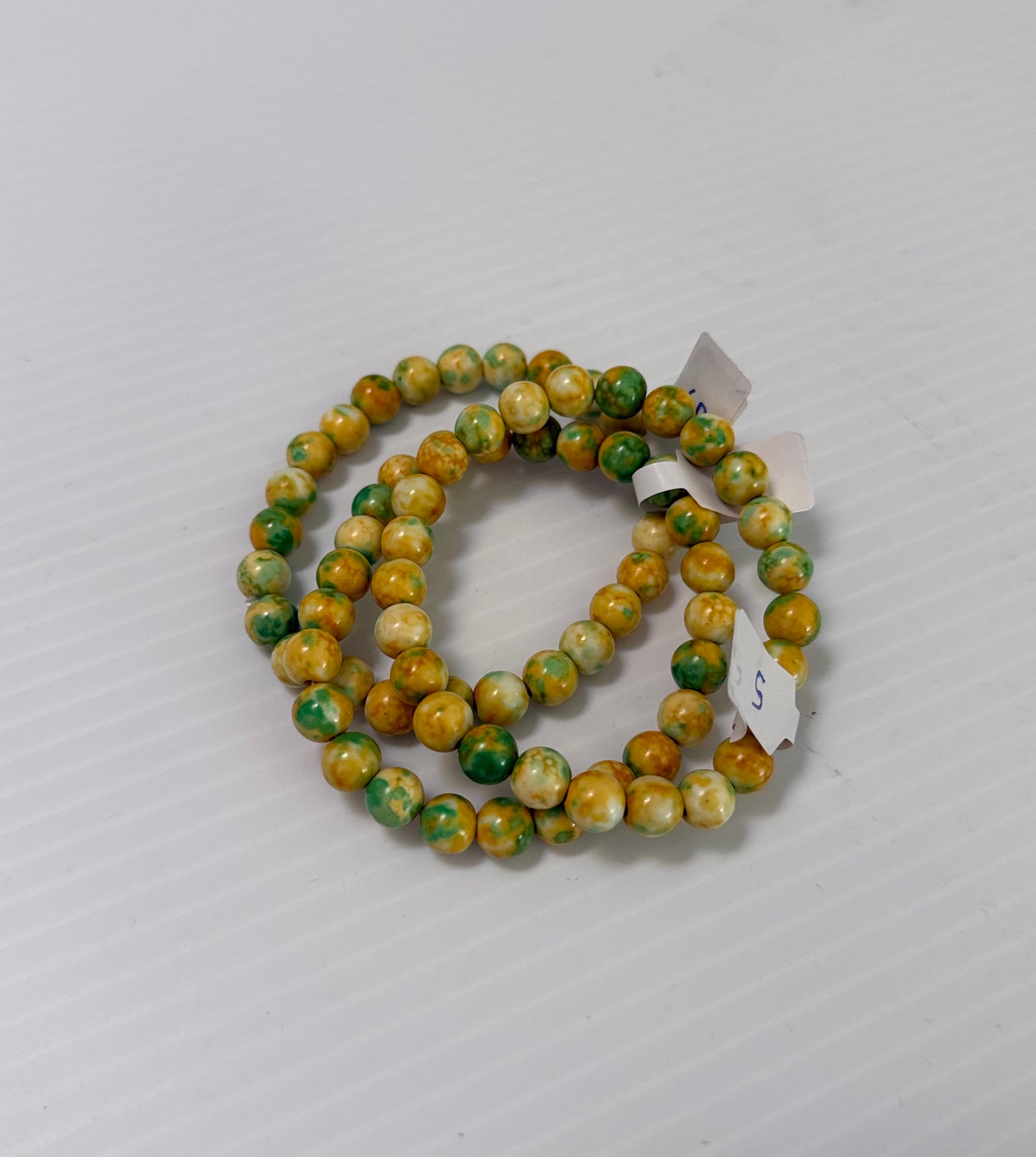 Green and Yellow Beaded Stretch Bracelet