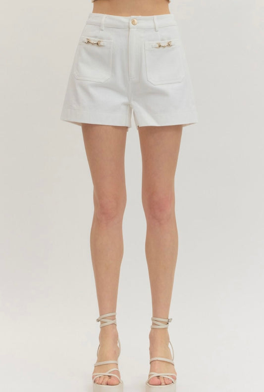 White Horsebit Shorts