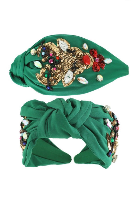 Green Sequin Reindeer Headband