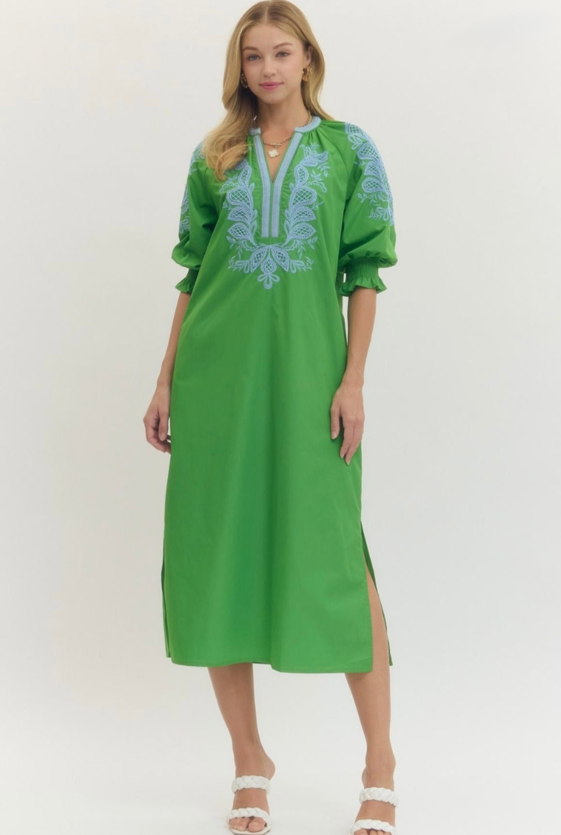 Erica Embroidered Dress- Green