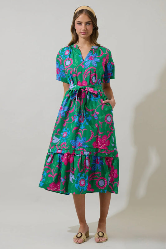 Cabina Floral Reya Pleated Midi Dress