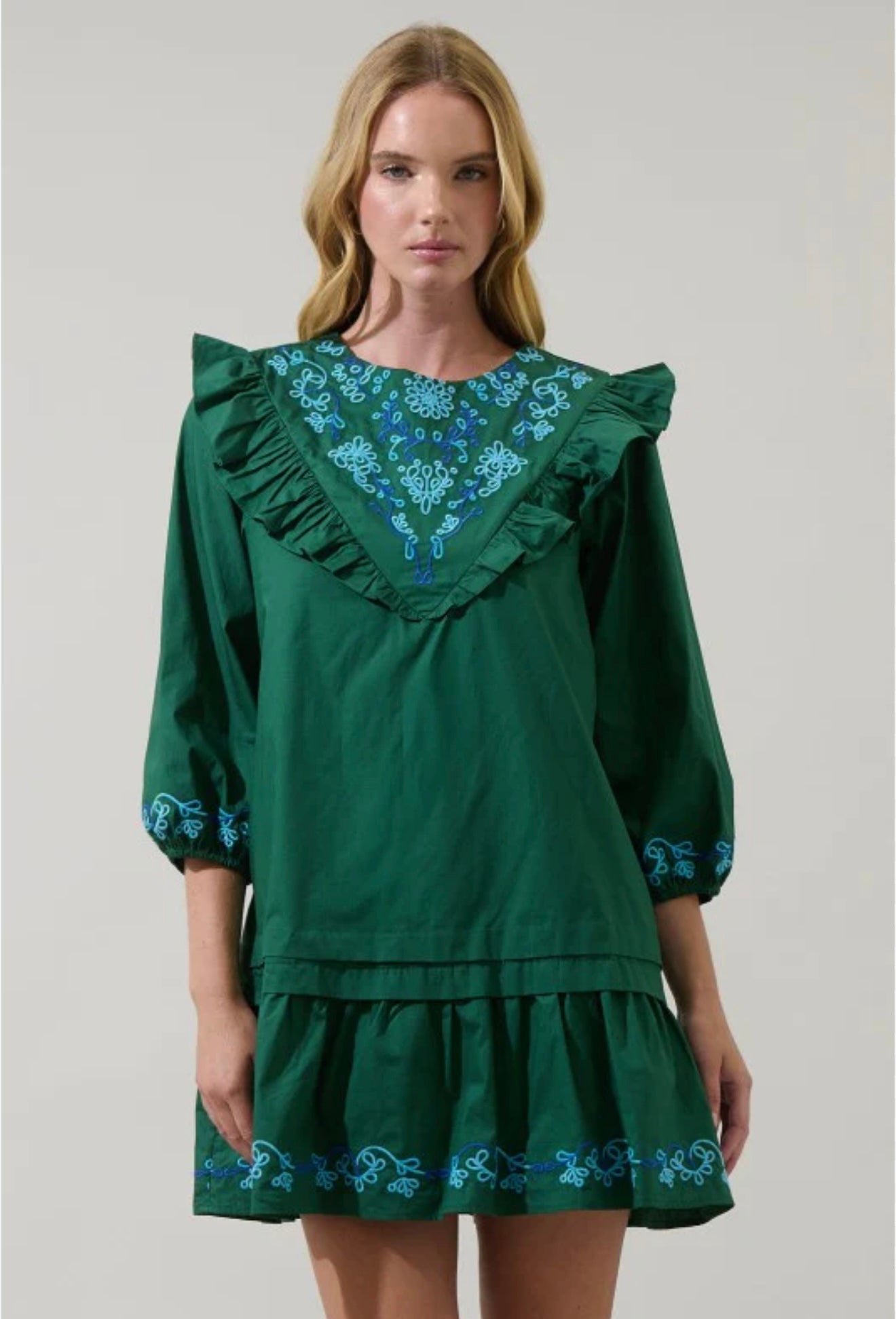 EMERALD EMBROIDERY FLOUNCE
DRESS
