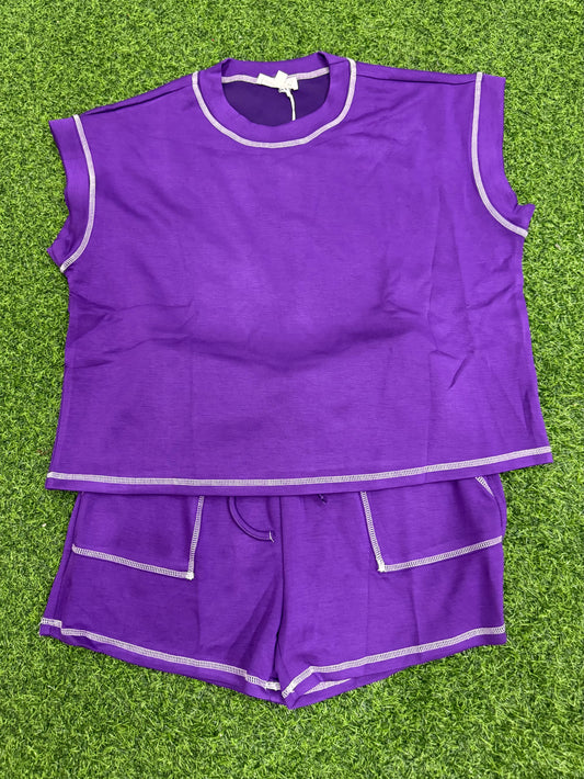Purple Contrast Stitch Gameday Lounge Set