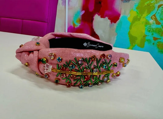 Brianna Cannon Pink Shimmer Christmas Tree Headband with Crystals