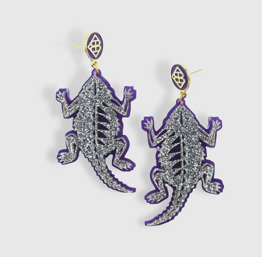 Silver Glitter TCU Frog Earrings