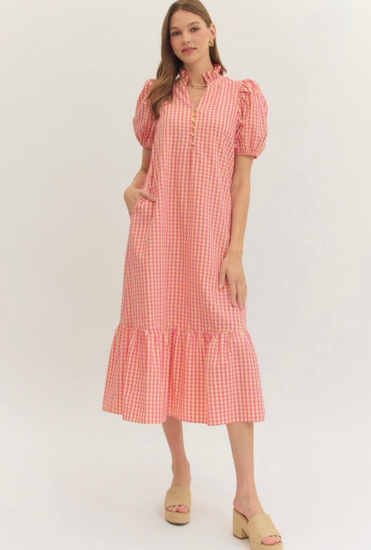 Pink Lemonade Gingham Midi Dress