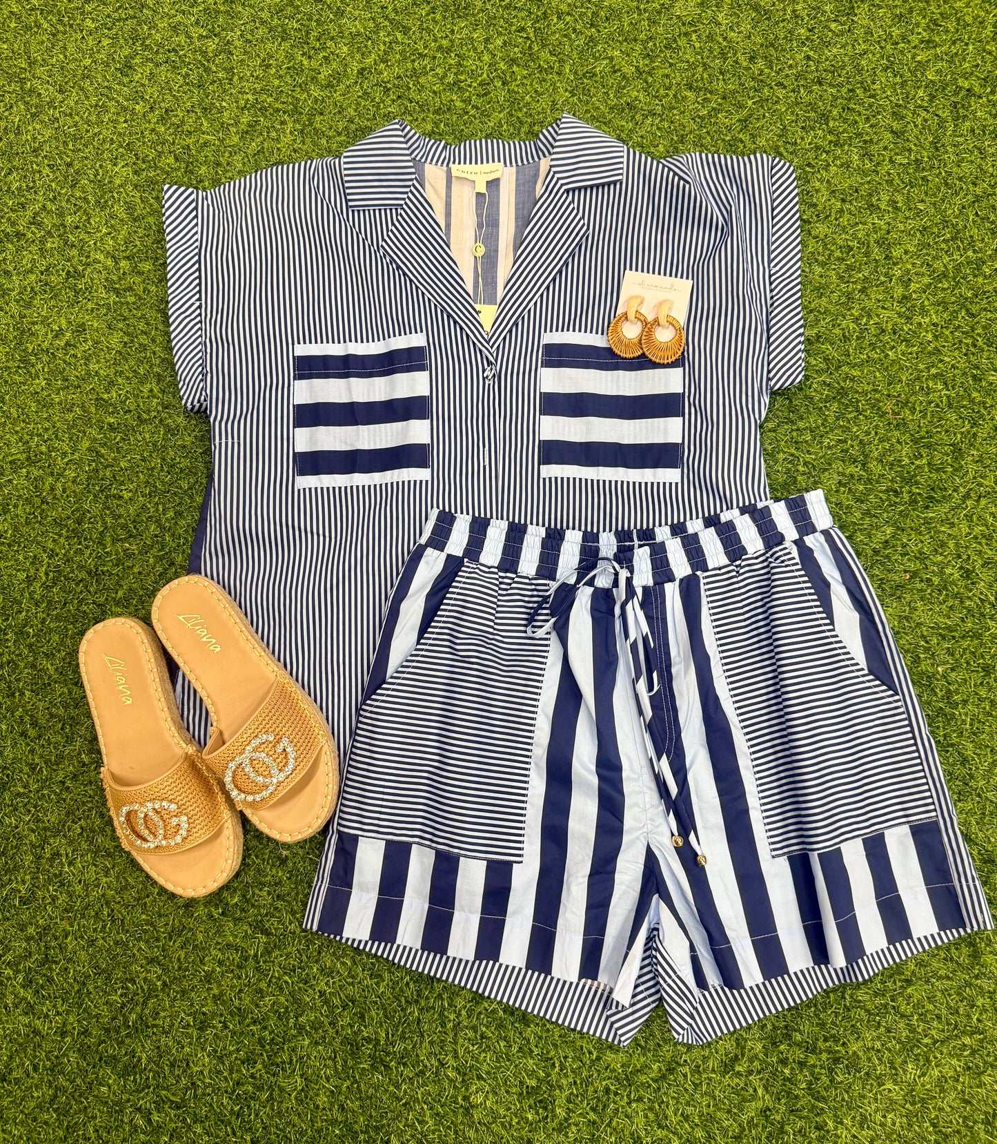 Kate Blue Striped Shorts Set