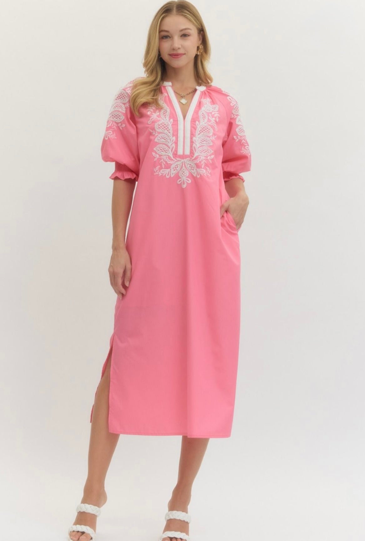 Erica Embroidered Dress- Pink
