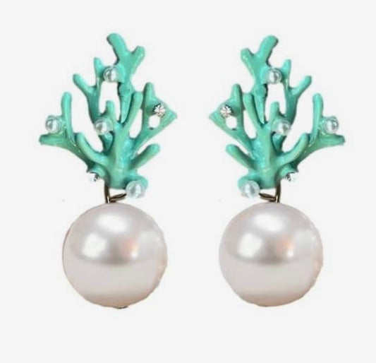 Pearl and Turquoise Coral Mini
Statement Earrings