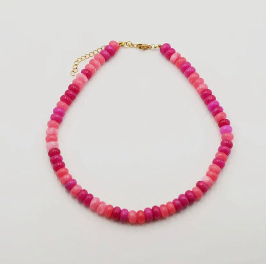 Pink Agate Candy Gemstone Necklace