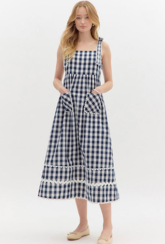Stella Gingham Dress- Navy