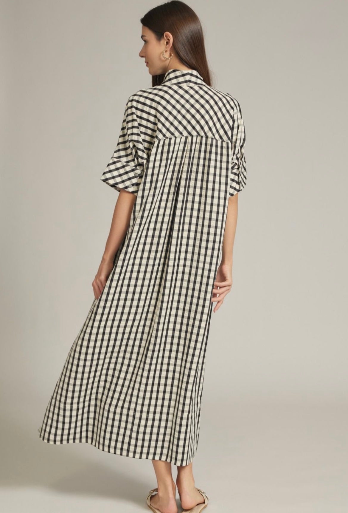 Tess Gingham Midi Dress- Black