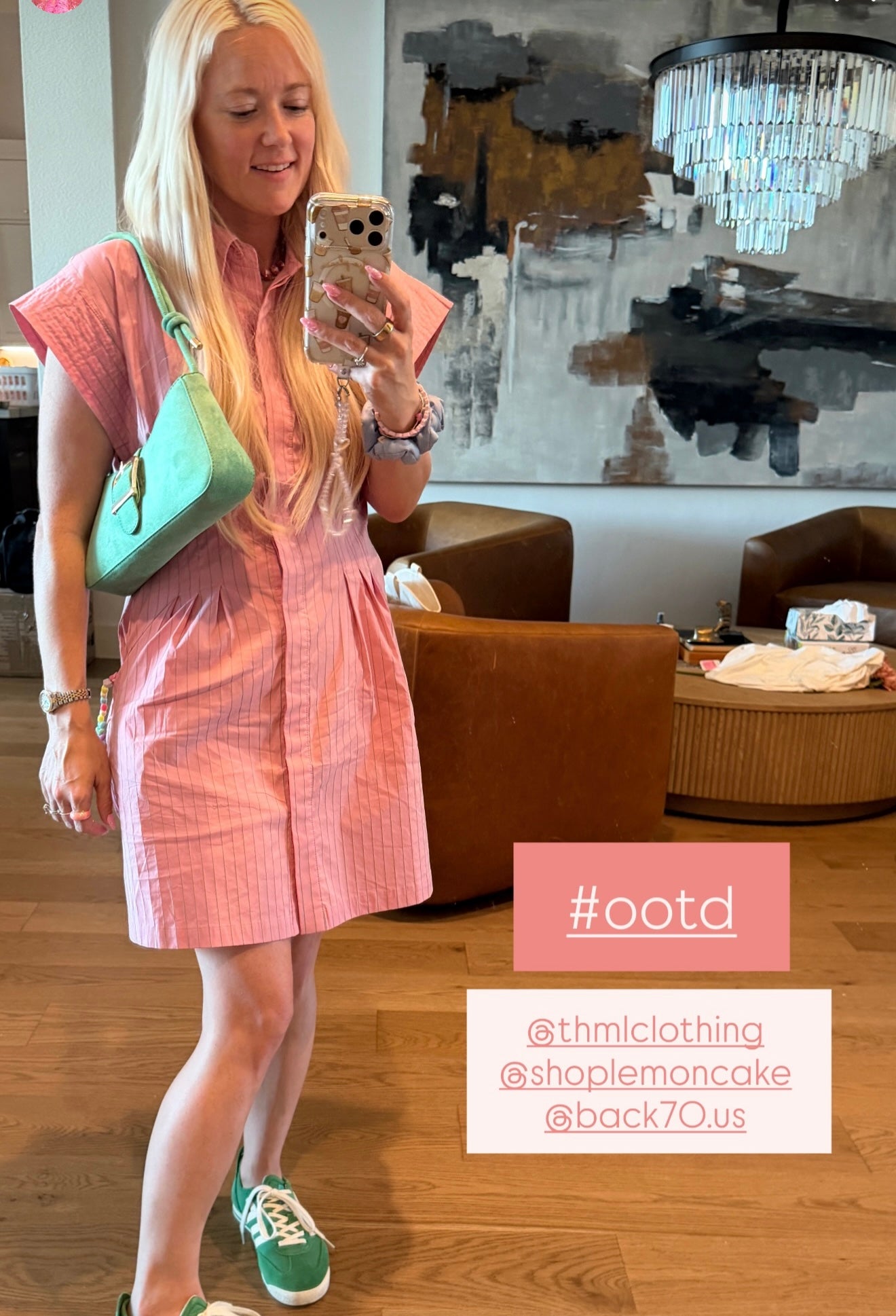 THML Pink and Green Striped Mini Dress