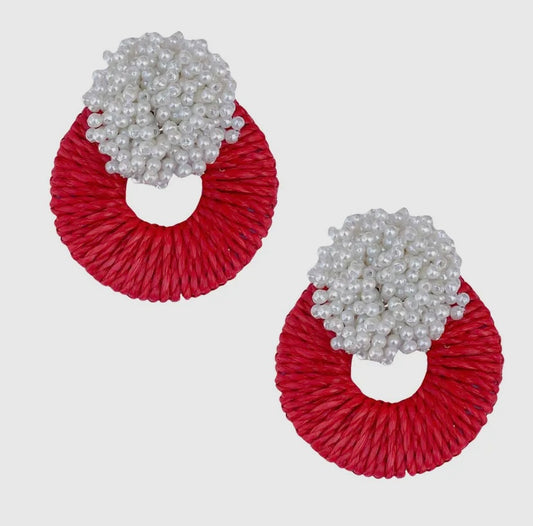 Mia Raffia Earrings- Red