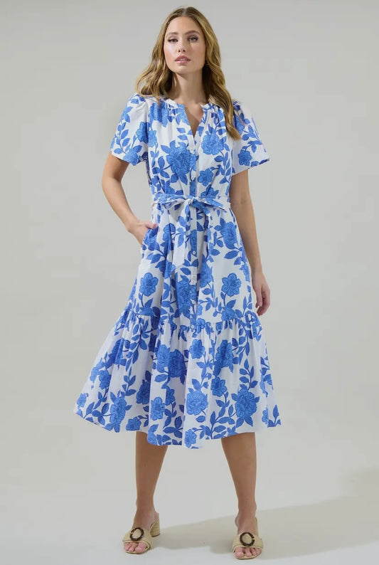 Glantis Floral Button Up Midi Dress