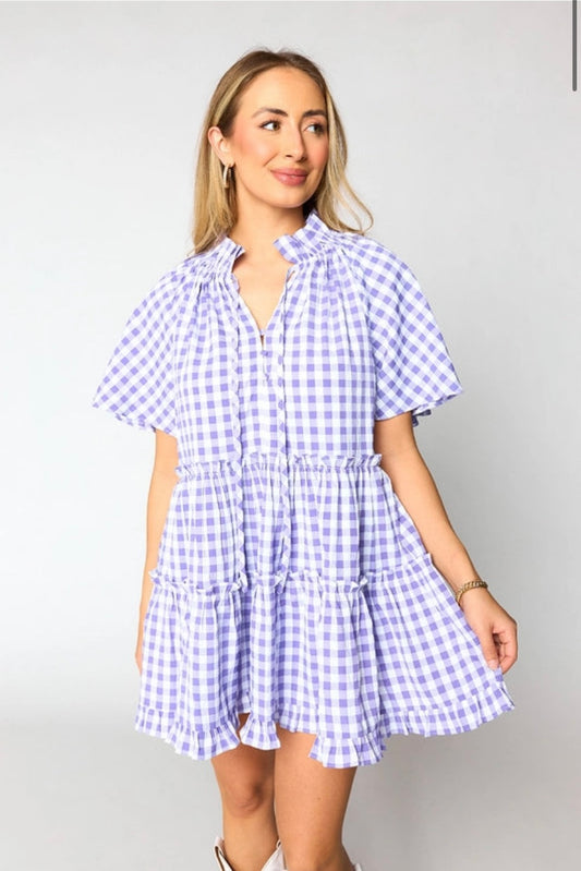 Lakin Swing Dress- Violet Check