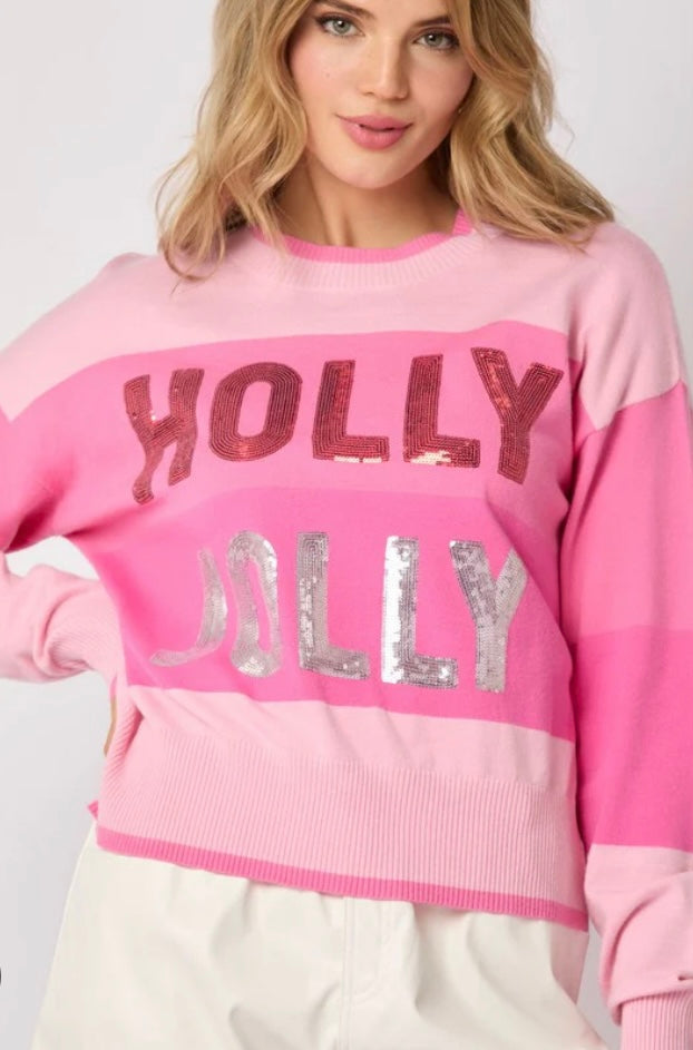 Holly Jolly Sequin Pink Sweater