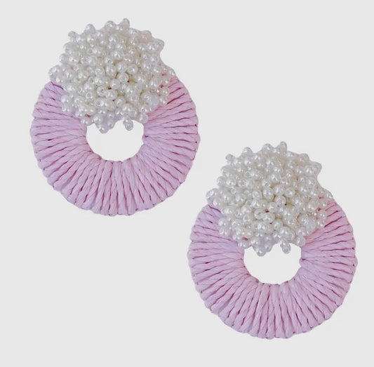 Mia Raffia Earrings- Light Pink