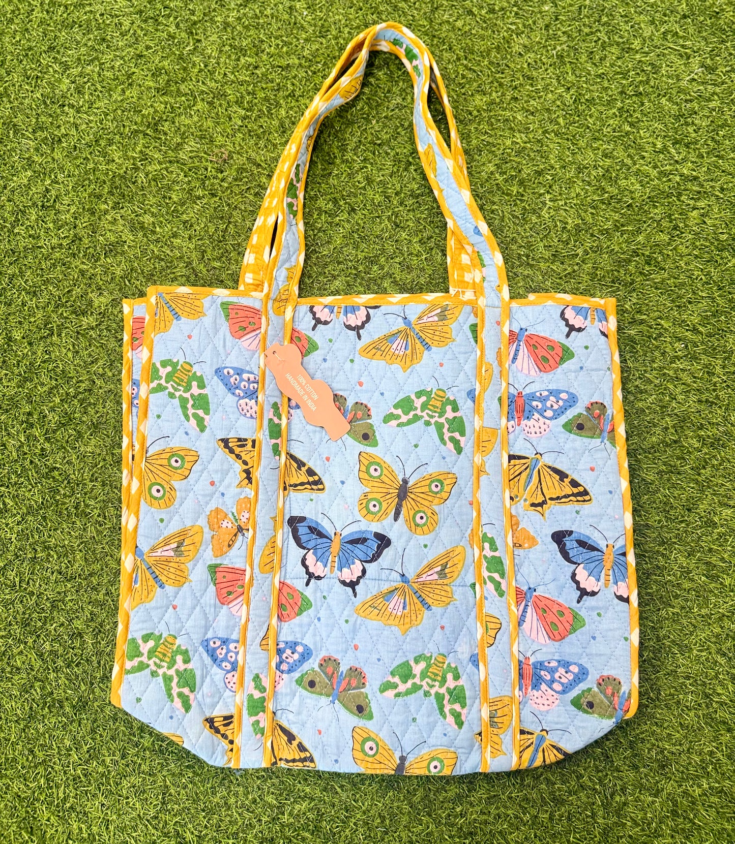Blue Butterfly Quilted Tote Bag