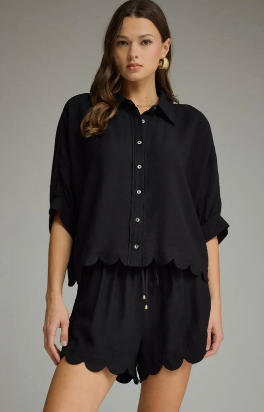 Scalloped Sophie Top- Black