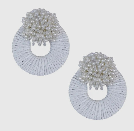 Mia Raffia Earrings- White