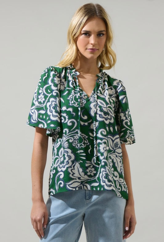 Harriet Floral Ruffle Split Top