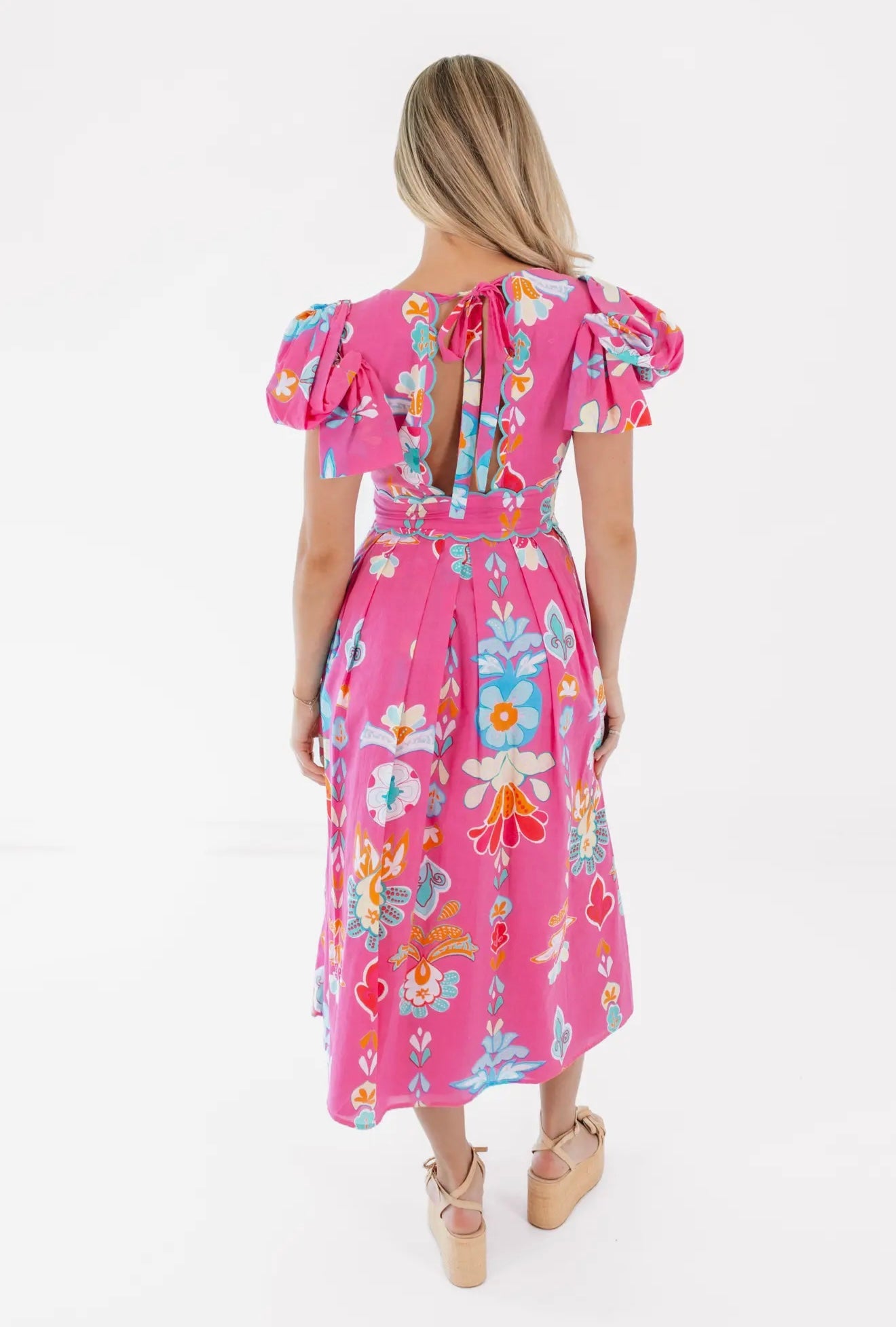 The Sailor Bow Sleeve Midi Dress - Pink Fit
& Flare