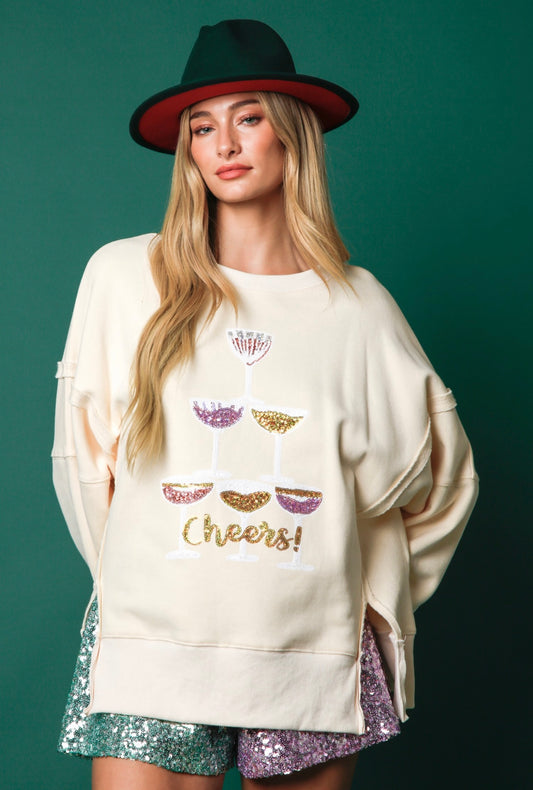 Cream Champagne Tower Cheers Sweater
