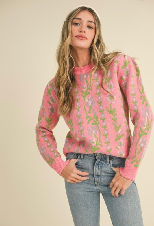 Pink Floral Sweater