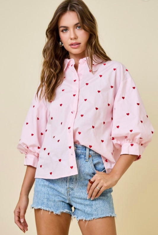 Valentine Hearts Button Down