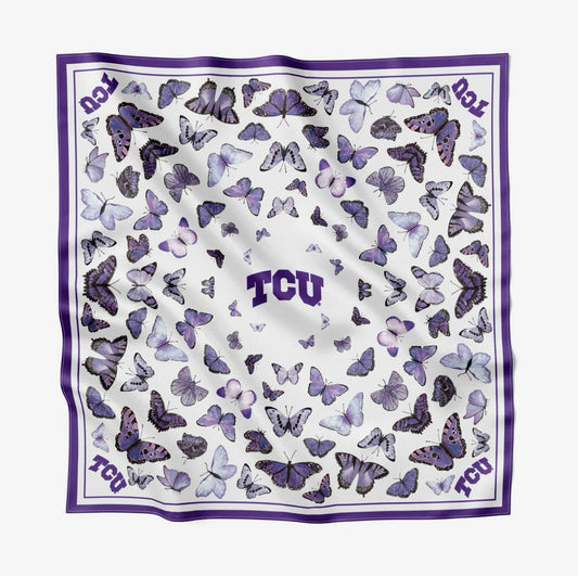 Tcu Purple Butterfly Square Silk Scarf
