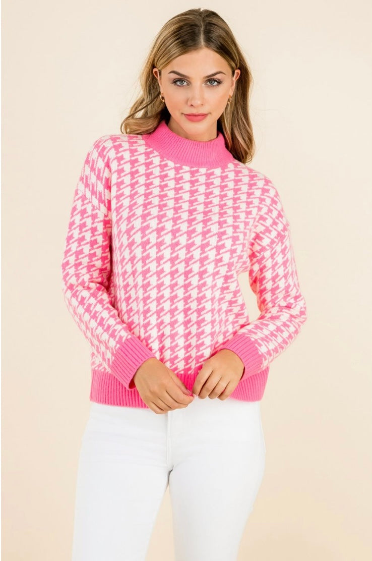 Pink Houndstooth Sweater