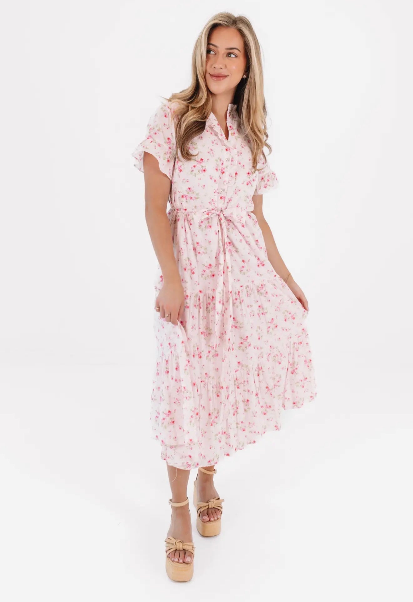 The Ellie Button Up Midi Dress - Pink
Floral Ruffle