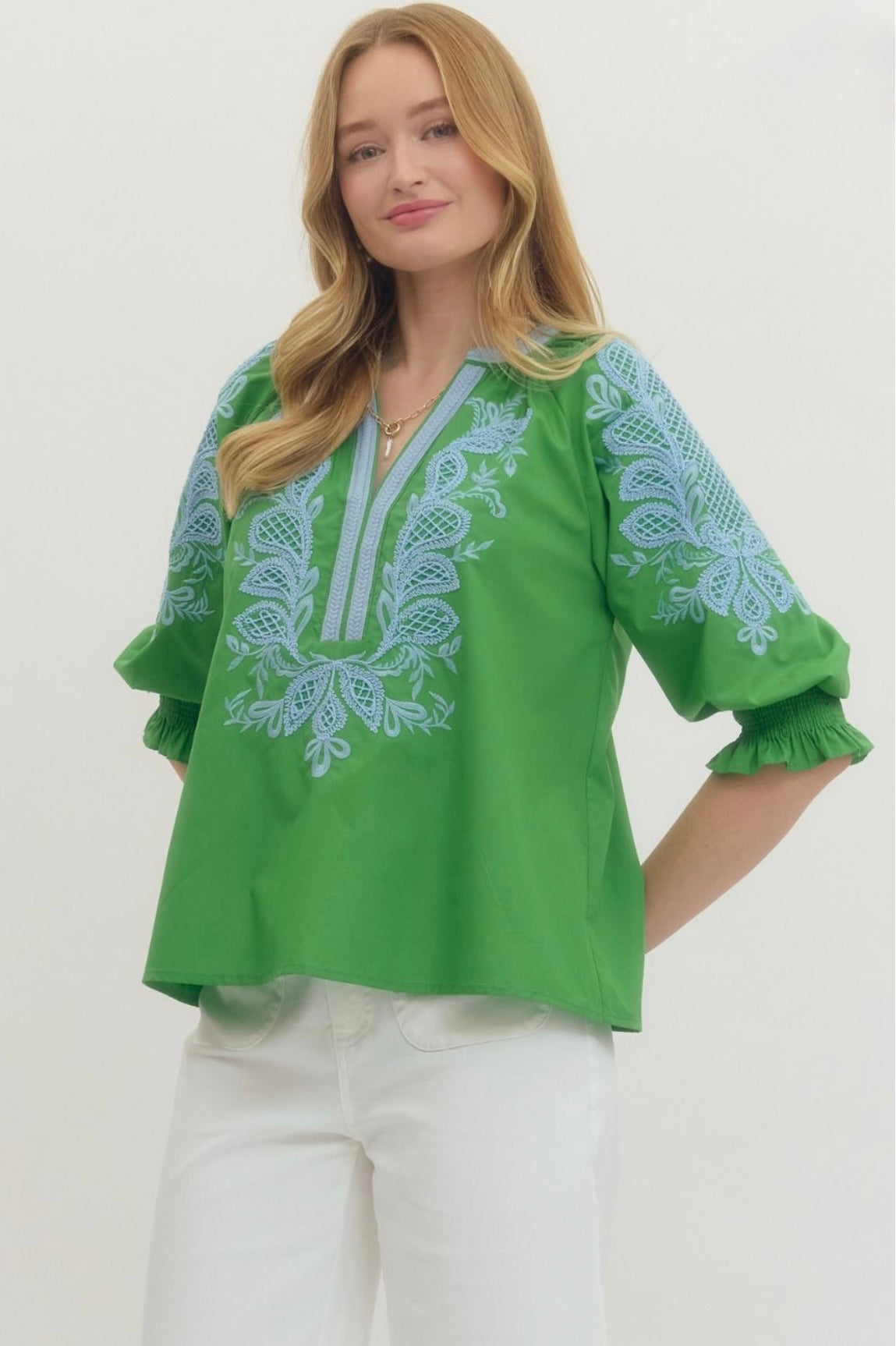 Erica Embroidered Top- Green